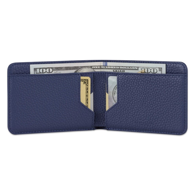 Vaultskin MANHATTAN Slim RFID Blocking Bifold Leather Wallet for Men - Minimalist Front Pocket Card Holder, Holds 9 Cards & Cash, Premium Italian Leather (Matt Blue) - Image 2